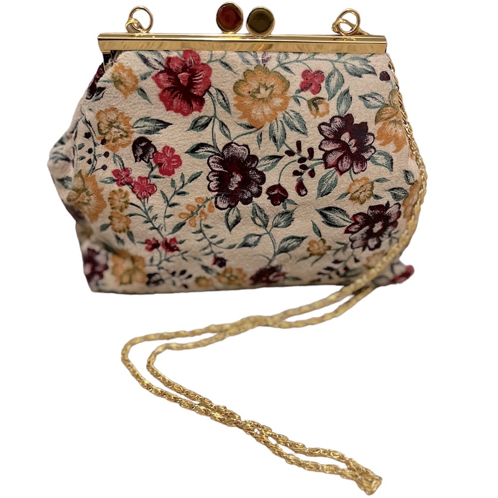 Vintage Leco Made in Canada Floral Clutch Purse Convestible Gold Shoulder strap